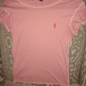RALPH LAUREN = RED & WHITE  STRIPE T-SHIRT = RED LABEL WOMAN'S = SIZE M